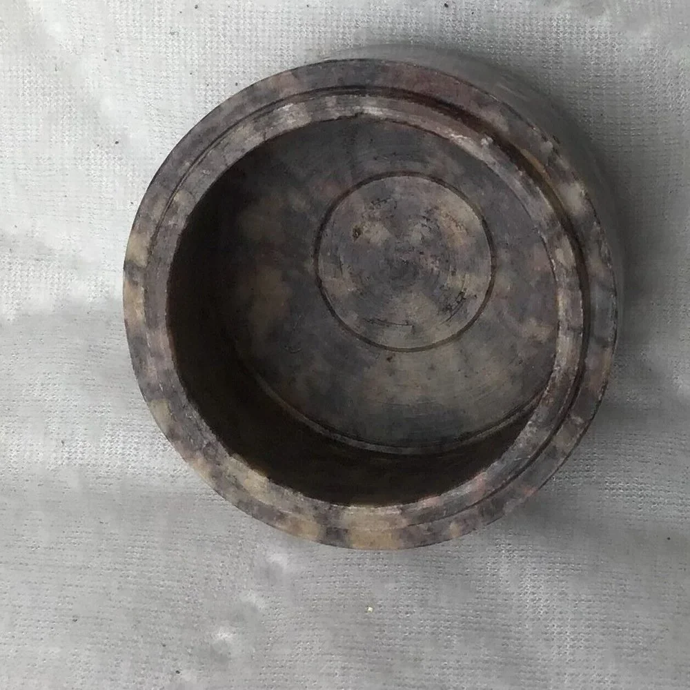 Vintage Jo Marz Soapstone Marble Trinket Pill Box Angel Leaves Beautiful Patina